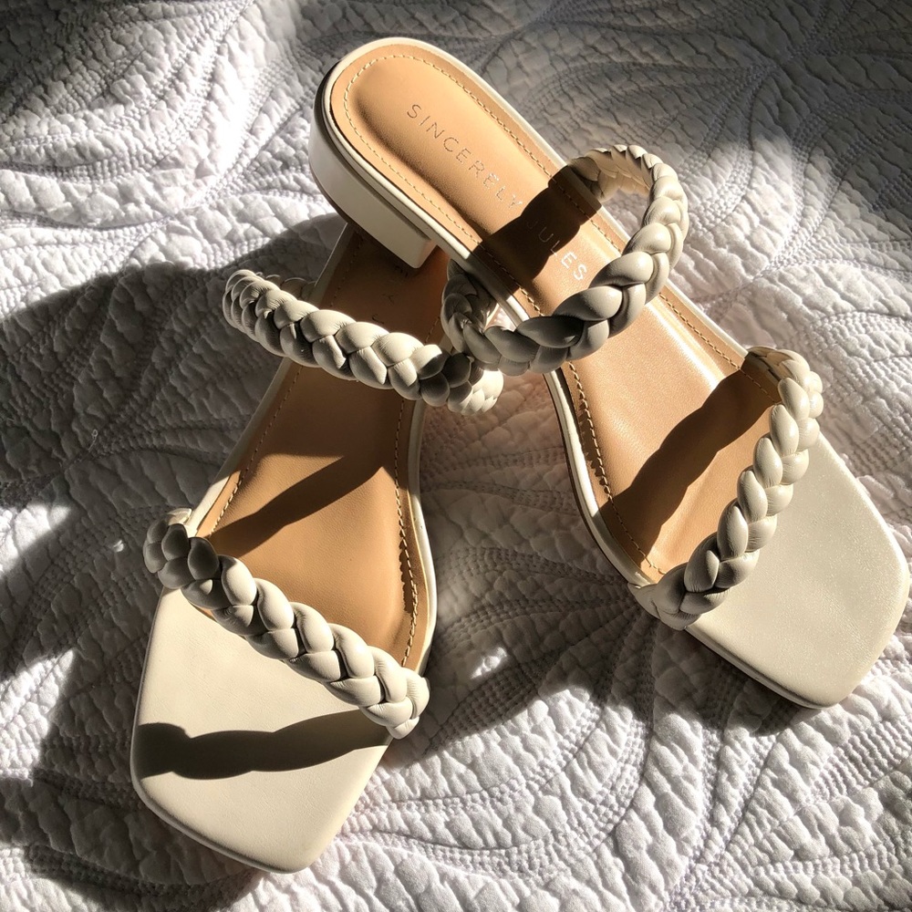 Cream Braided Strap Sandals